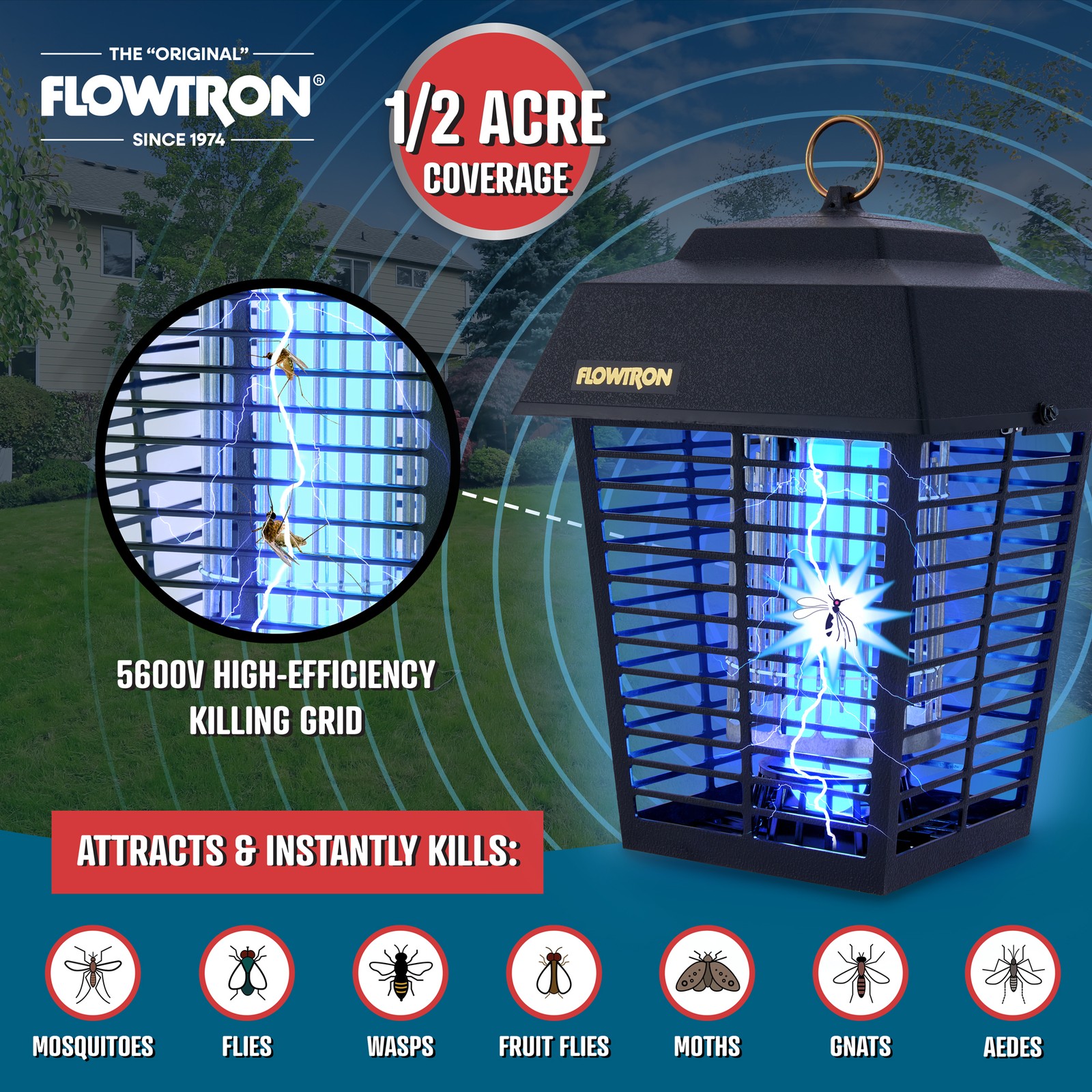Flowtron Bug Zapper 1/2 Acre Mosquito Zapper & 5600V Killing Grid