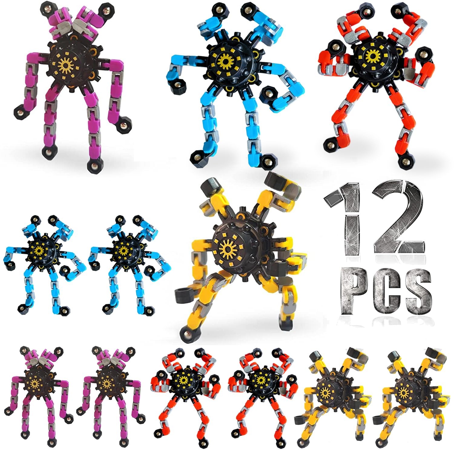 12 Pack Funny Sensory Fidget Toys,Deformable Chain DIY Small, Multicolor