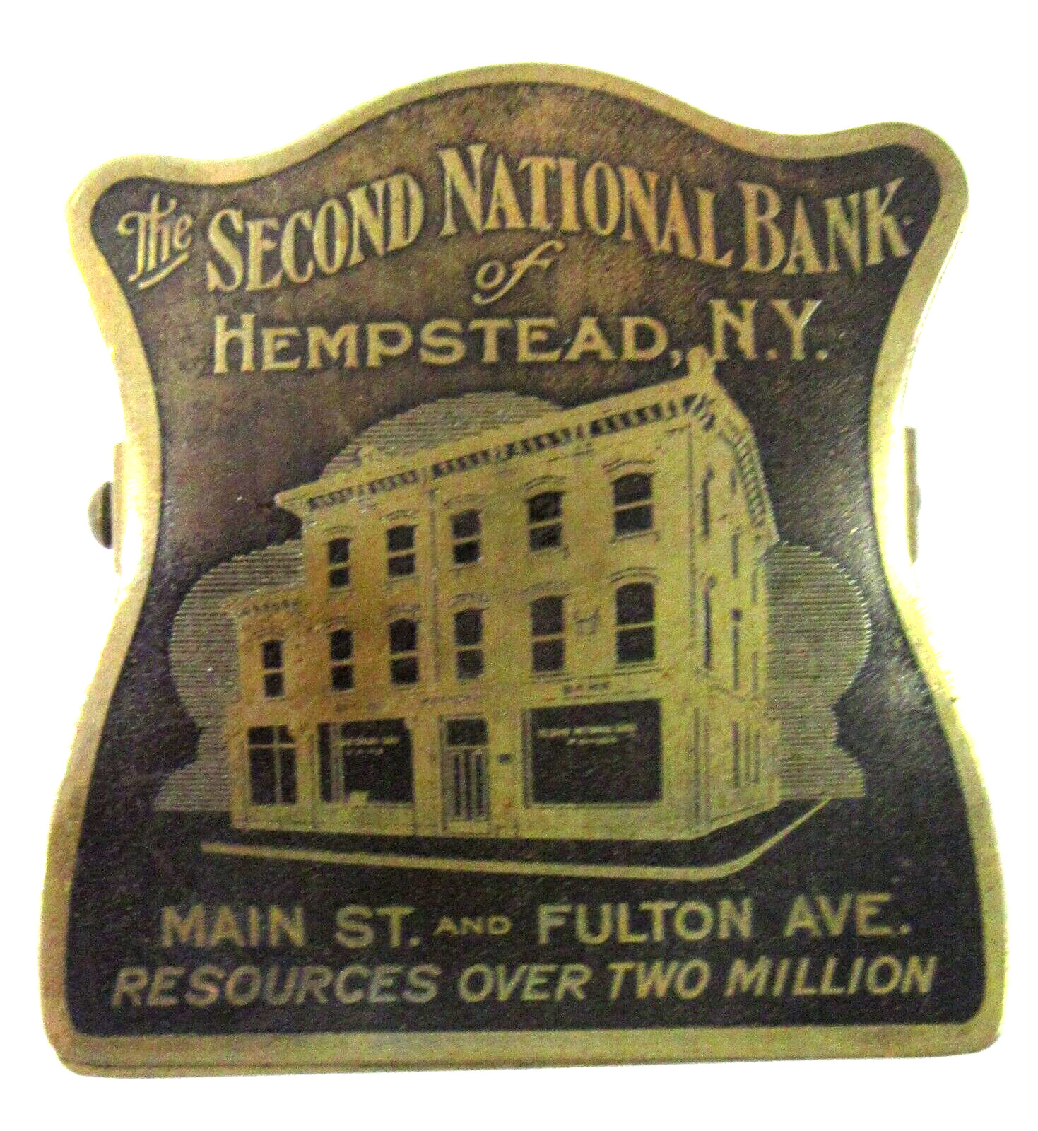 early SECOND NATIONAL BANK of Hempstead NY large advertising brass paper clip xz