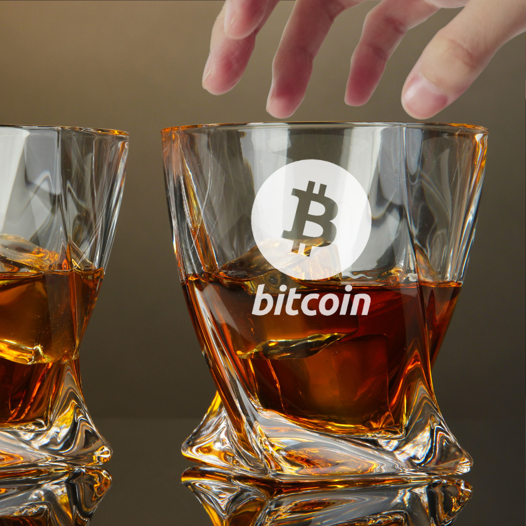Custom Engraved Bitcoin Whiskey Glass – 10 oz Twisted Rocks Glass