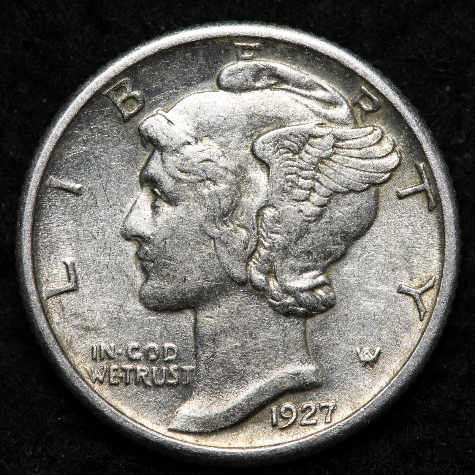 1927 Mercury Silver Dime AU E204 JDCI