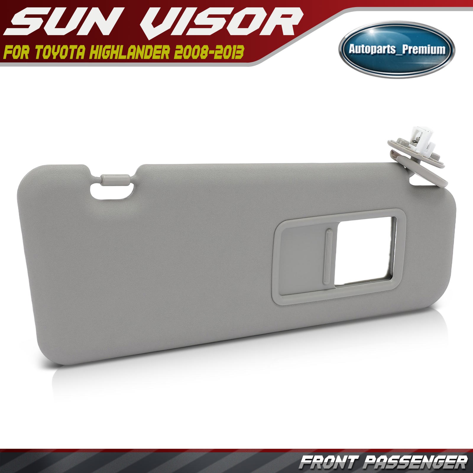 Gray Passenger Side Sun Visor with Extender & Mirror for Toyota Highlander 08-13