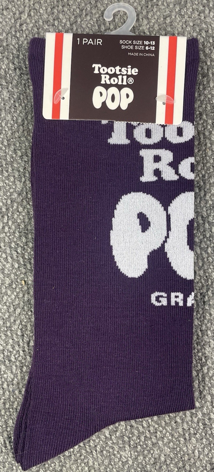 Tootsie Roll POP GRAPE Men's Size 10-13 Pair of Deep Purple Crew Socks NWT