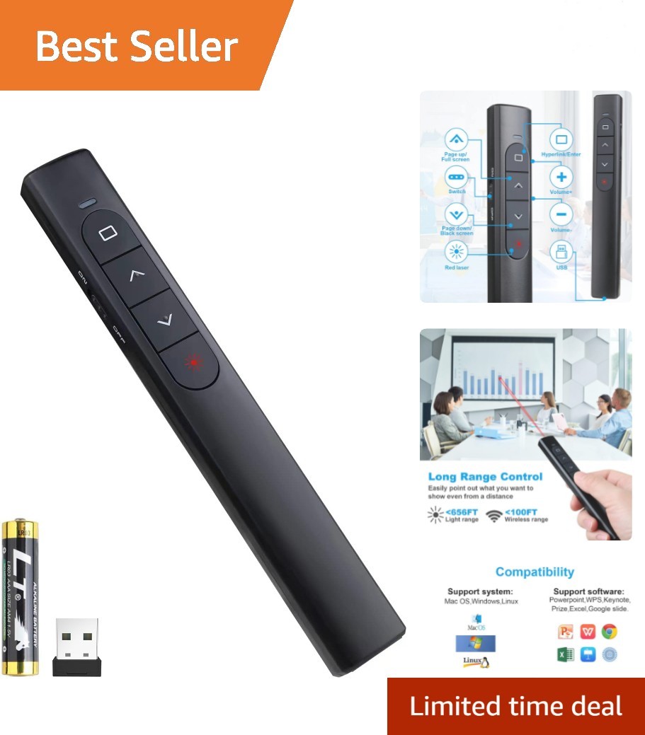 Wireless Presenter Remote, Presentation Clicker with Hyperlink & Volume Remot...