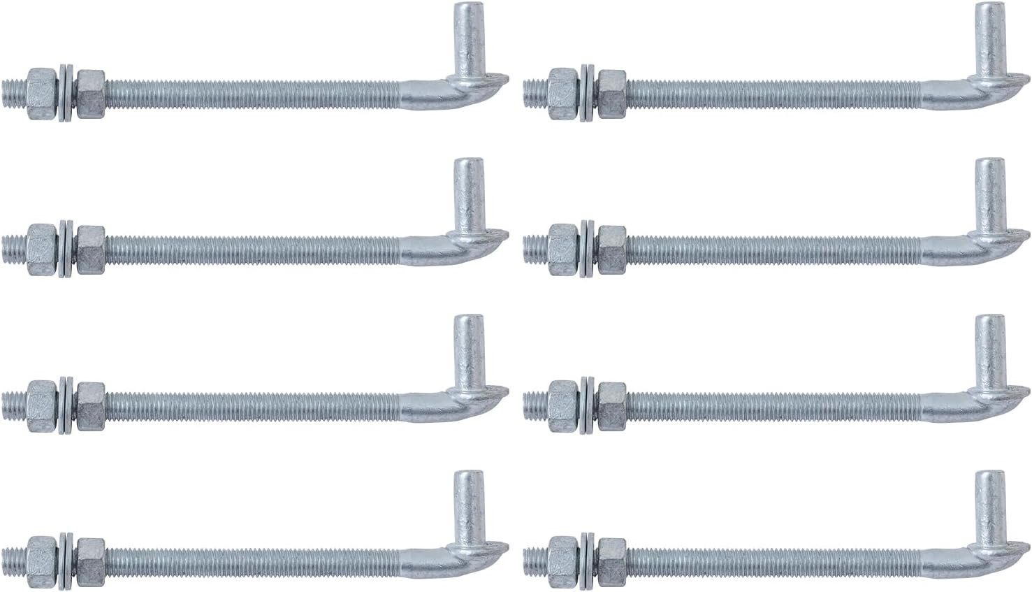 10" J Bolt Gate Hinge Set - 8 Pack Galvanized Steel with Hardware Included