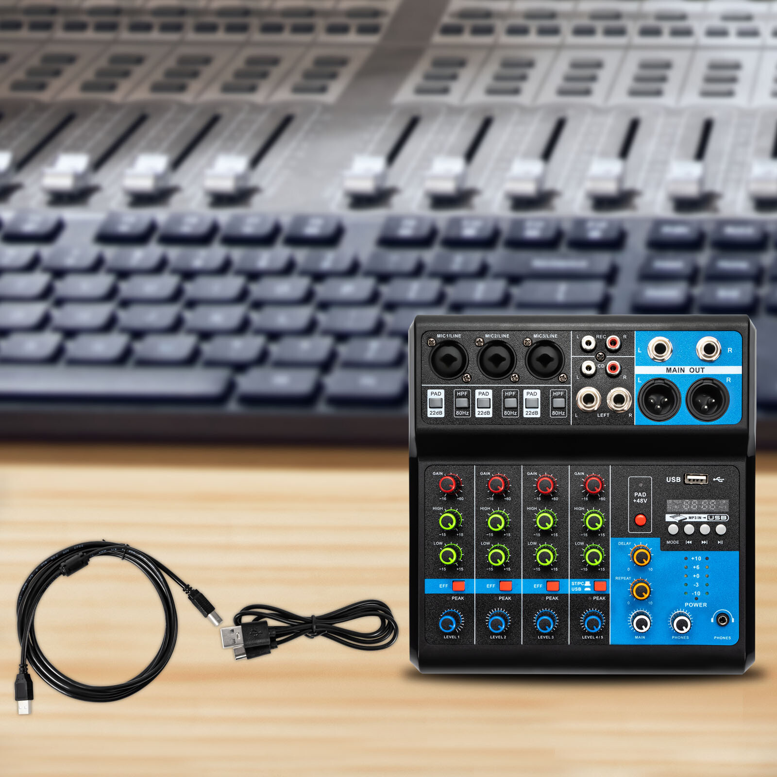 5Channel Mixing Console Live Studio Audio DJ Mixer Sound Board USB Interface New