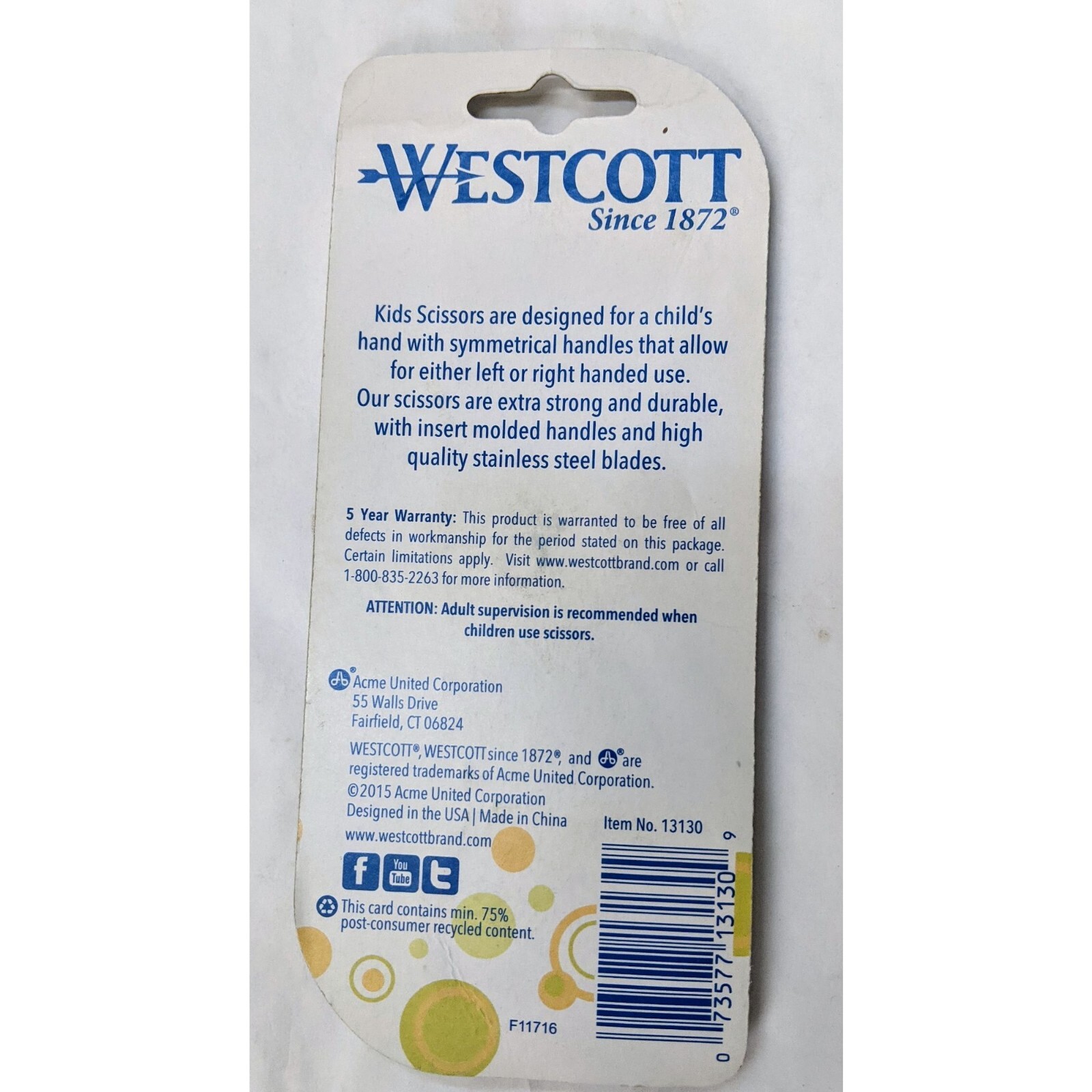 Westcott Hard Handle Kids Scissors Blunt Tip Yellow