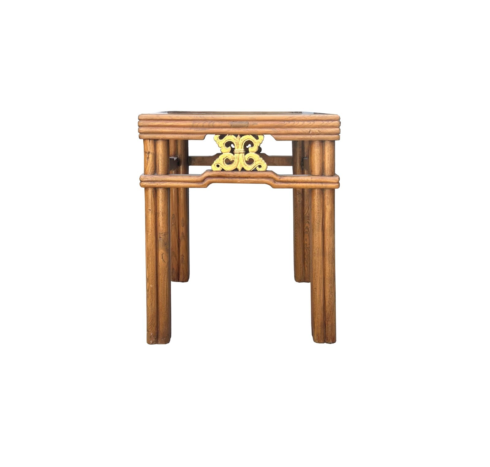 Chinese Vintage Light Brown Square Wood Ming Style Stool Table ws4063