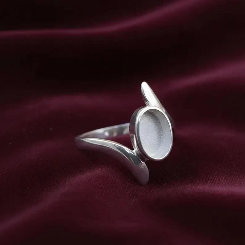 Solid 925 Sterling Silver Oval Bezel Blank Breast Milk Resin 8x10mm Ring Jewelry