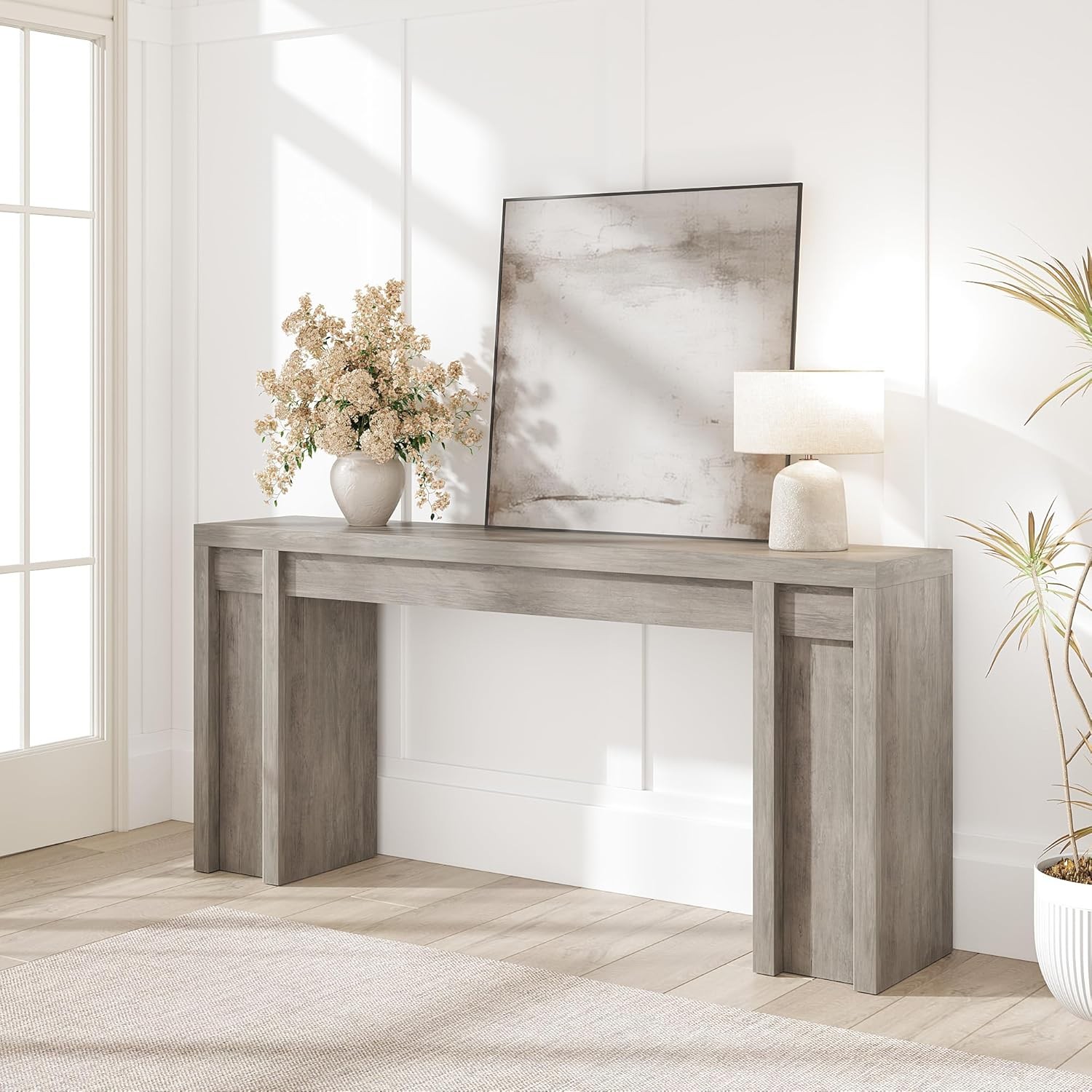 71" Entryway Table, Wooden Farmhouse Console Table, Long Sofa Table Behind Couch