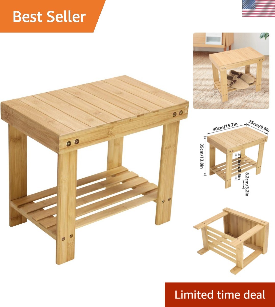 Stylish Bamboo Step Stool with Storage Shelf - Perfect Small Space Solution