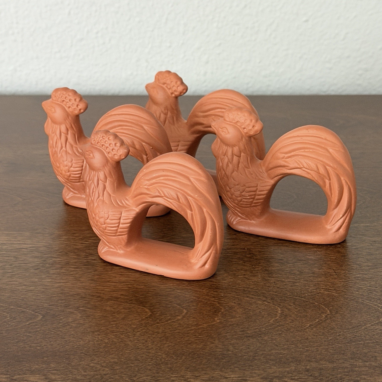 Terra Cotta Rooster/Chicken Napkin Rings, Set of 4, Cottagecore Farmhouse