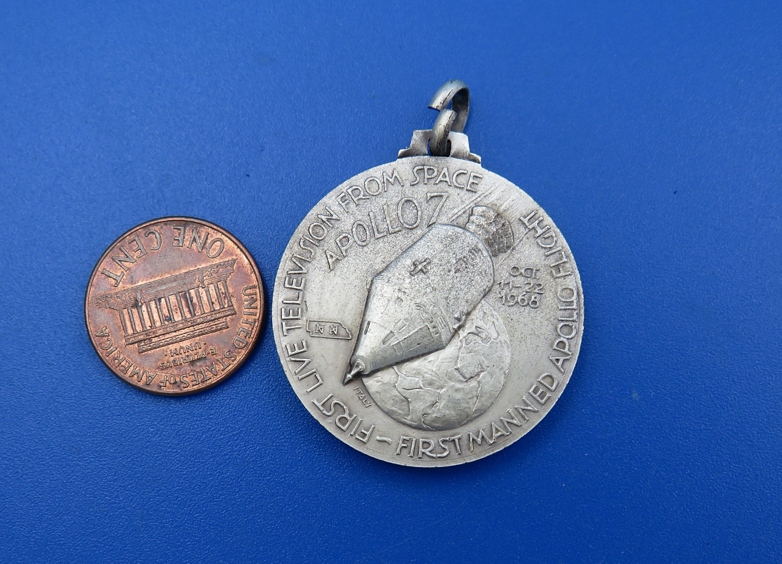 NASA MEDALLION vtg APOLLO 7 / 1st Live Television from SPACE!  Eisele Schirra