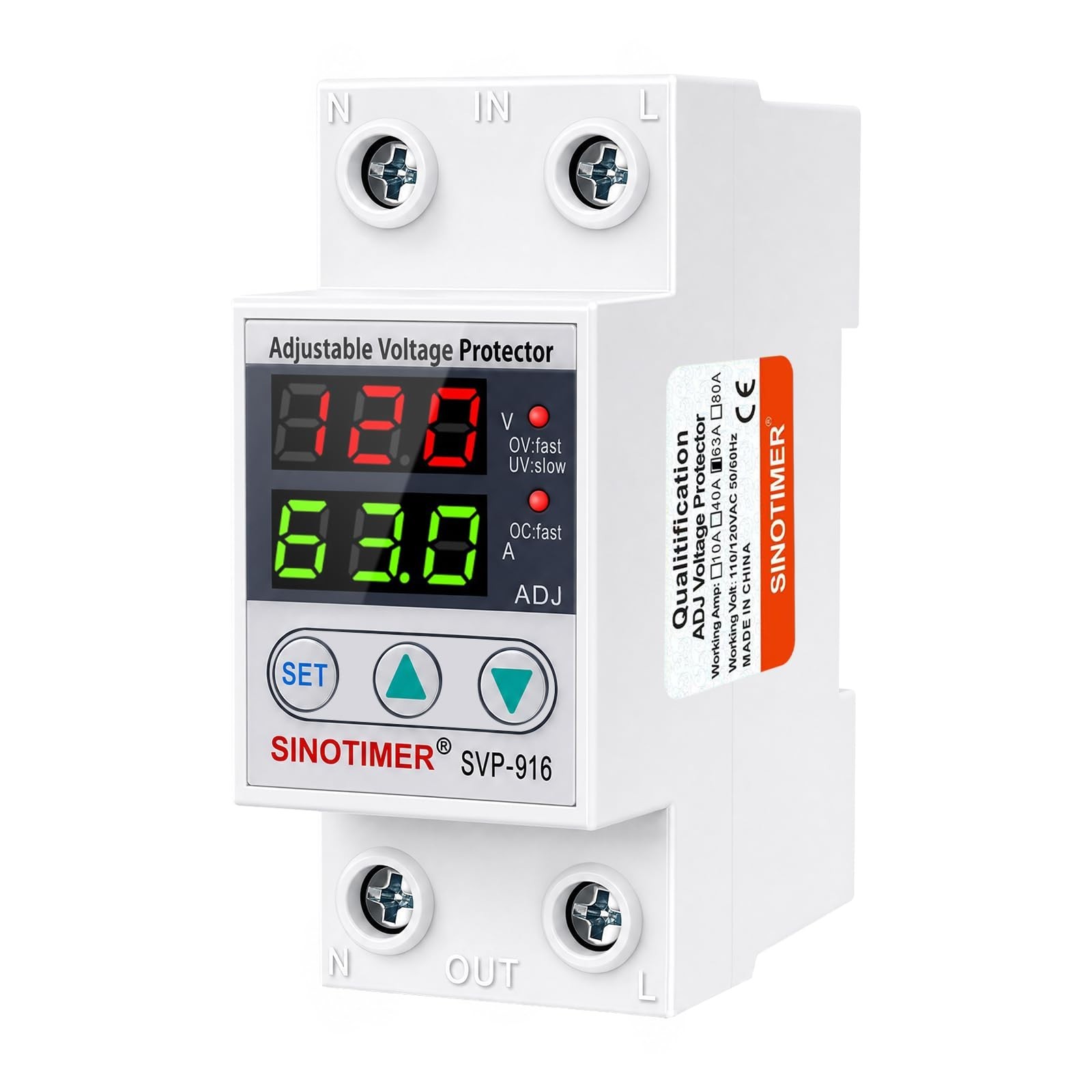 Adjustable Voltage Surge Protector 110VAC 120VAC, 2 LED Displays, Overvoltage...