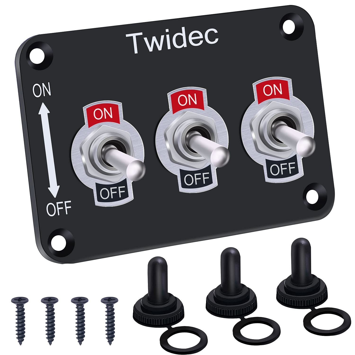Twidec/3 Gang Rocker Toggle Switch Metal Panel with 16A 250V AC/12V DC SPST...