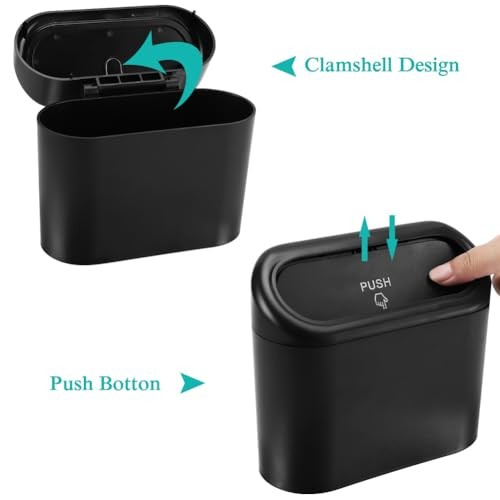 Car Trash Can with Lid, Leakproof Vehicle Garbage Organizer Holder Bin 1 Black