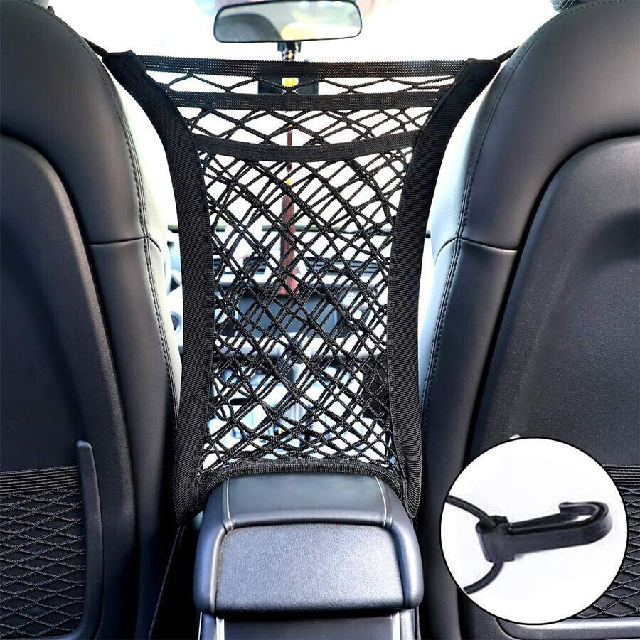 3-Layer Car Mesh Organizer for Vehicles - Black Multi-Pocket Storage Solution