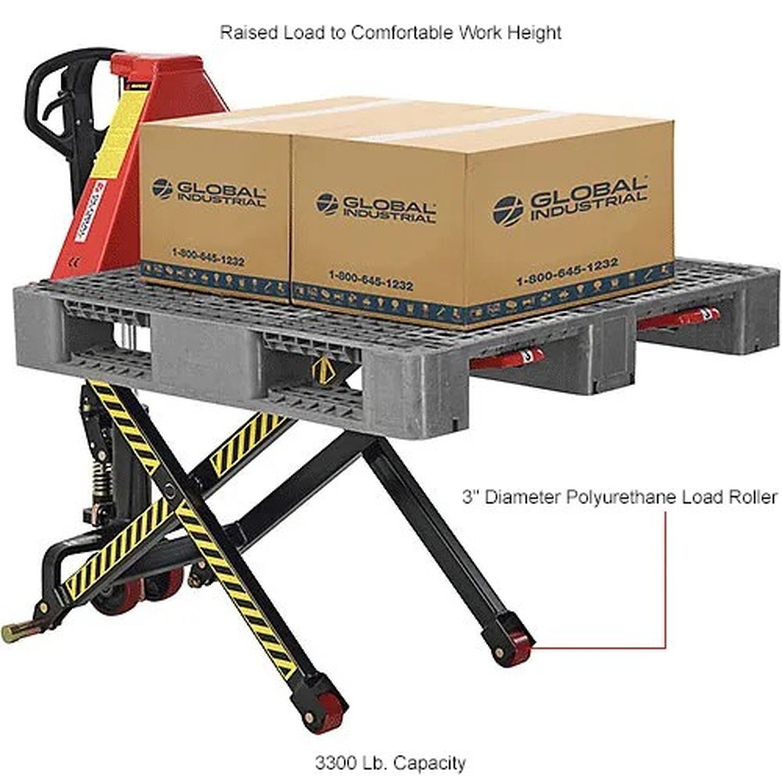 Manual High-Lift Skid Jack Truck, 3300 lb. Capacity, 27"W x 45"L Forks