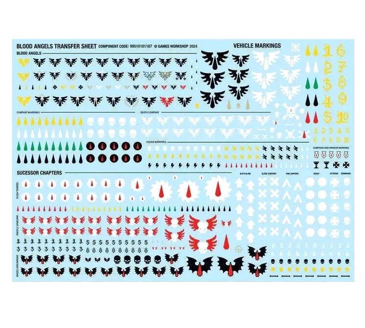 Blood Angels Transfer Sheet Sanguinary Guard Decals Space Marines Warhammer 40K