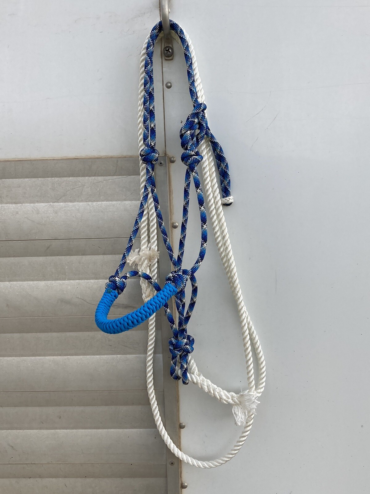 Rope horse halter and 10 ft. lead rope with braided noseband