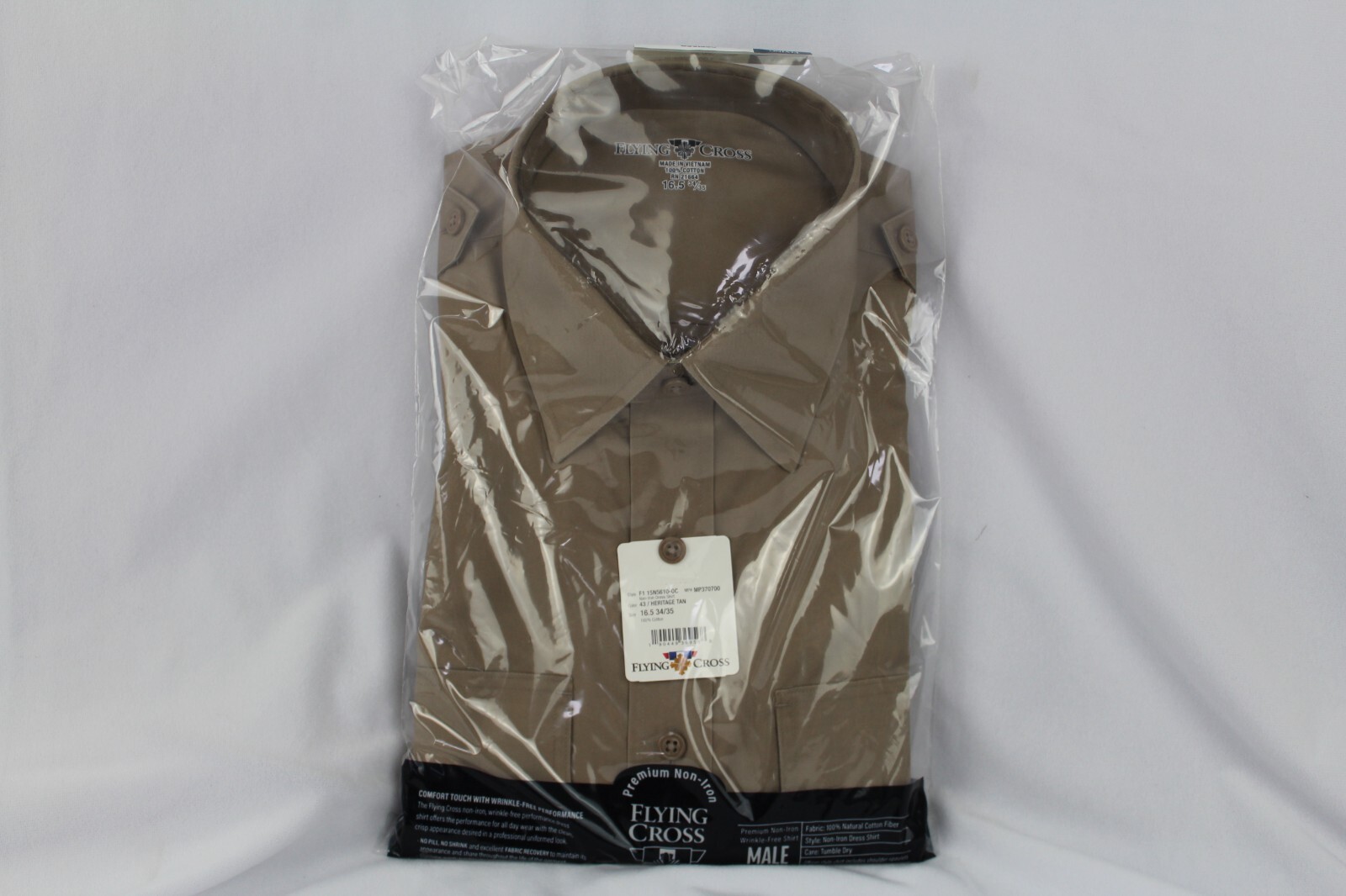 NEW Flying Cross Tan Non-Iron Dress Shirt F1 15N5610-OC Size 16.5 34/35 Officer