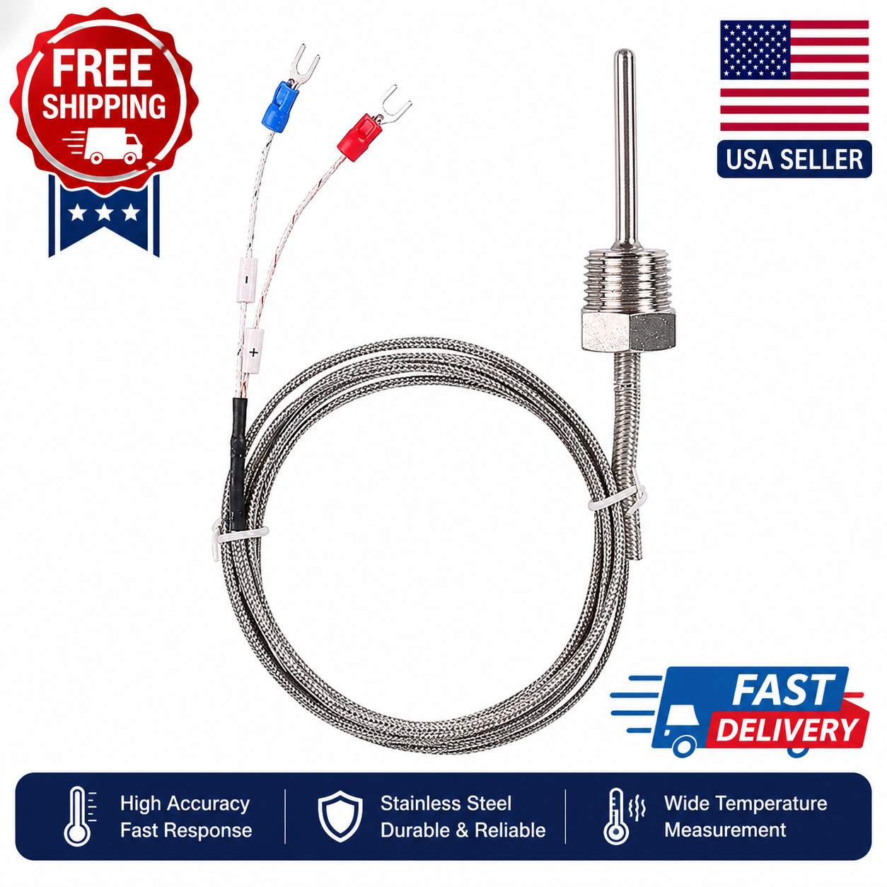 Waterproof K Type Thermocouple Temperature Sensor Probe For PID Controller Two