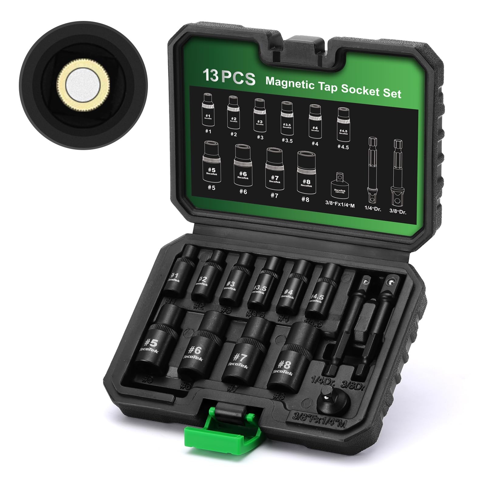 13PCS Magnetic Tap Socket Set, 1/4" & 3/8" Drive Square Drive Tap Handle Tool...