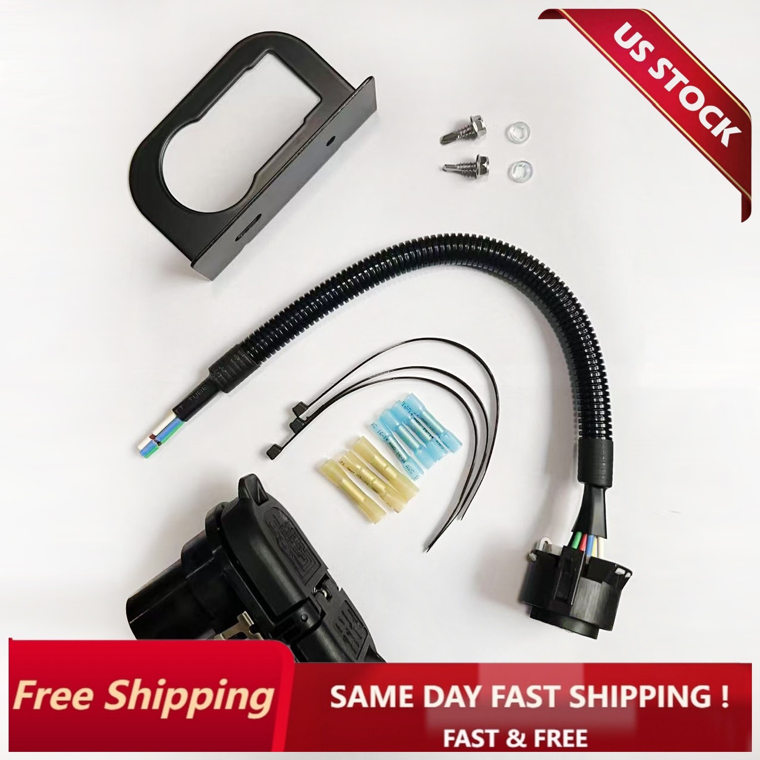 For US 7 Way Trailer Tow Hitch Connector Receptacle Harness Installation Kit