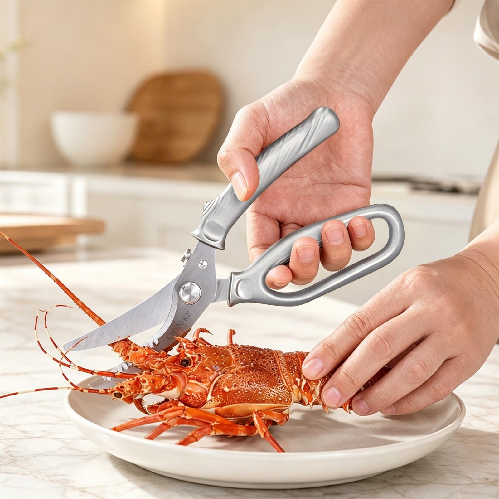 Heavy Duty Stainless Steel Kitchen Scissors, Rust Resistant, Ergonomic Grip, Sha