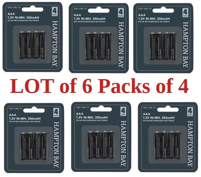 LOT of 6 Packs 24 Nickel-Metal Hydride 350mAh Solar Rechargeable AAA Batteries
