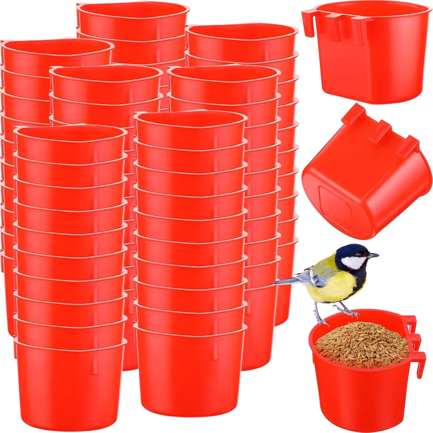 60 Pcs Cage Cups Chicken Birds Feeder  Hanging Chicken Feeders and Waterers Cup