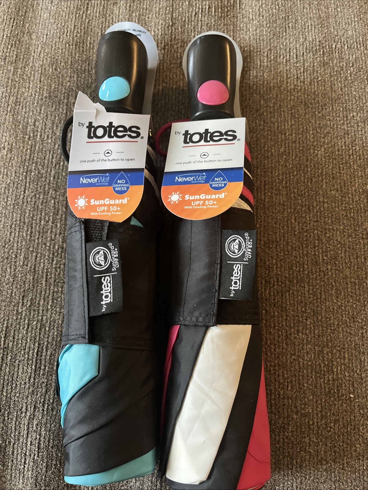 (2) Totes 41” Umbrellas Automatic W/ Sunguard UPF 50 Single Person