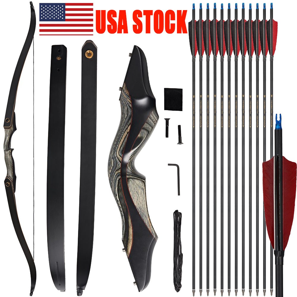 60" Takedown Recurve Bow 25-50lbs Bow Limbs Archery for Hunting Target Shooting