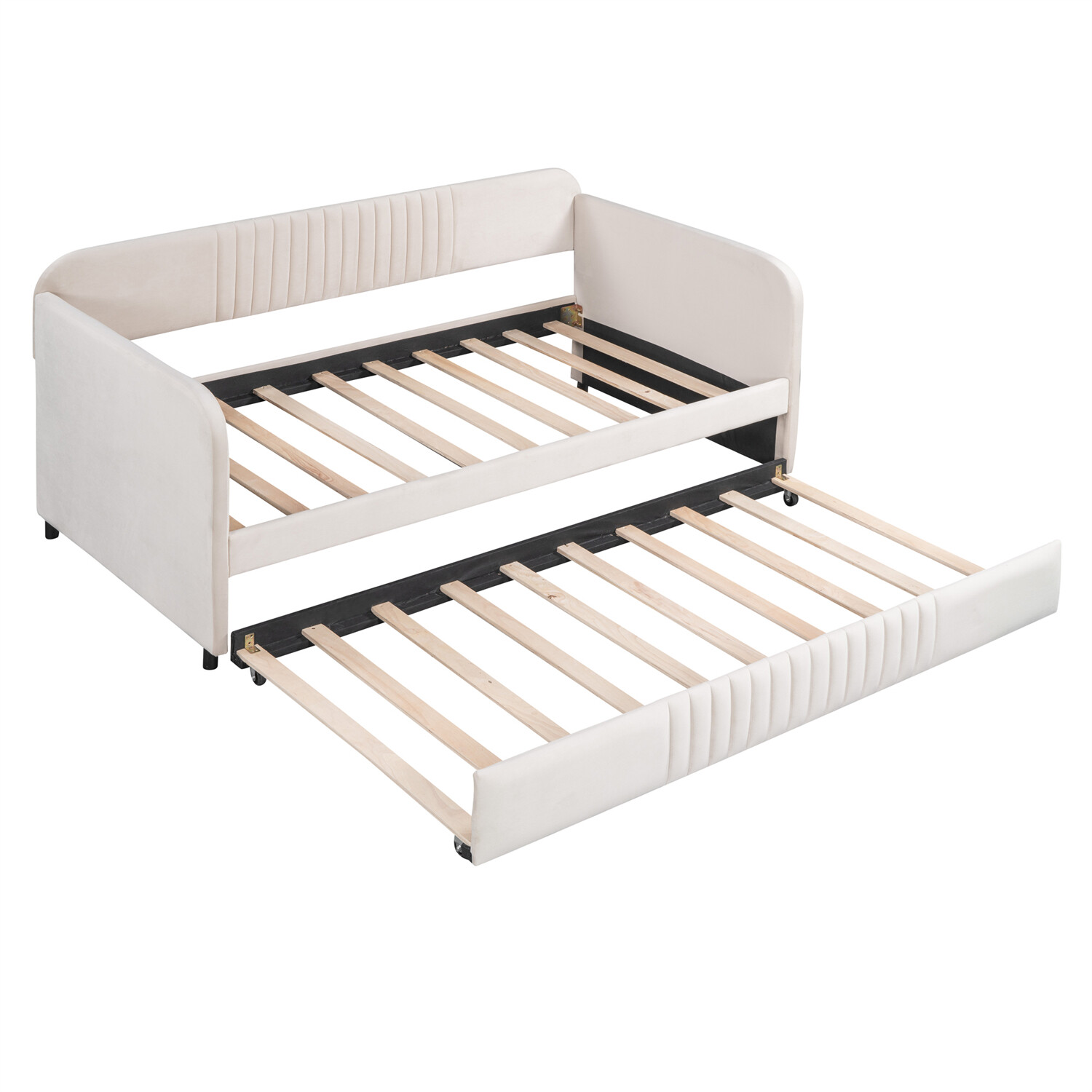 Twin Size Daybed with Trundle Upholstered Bed Frame Sofa Bed Beige/Blue/Gray New