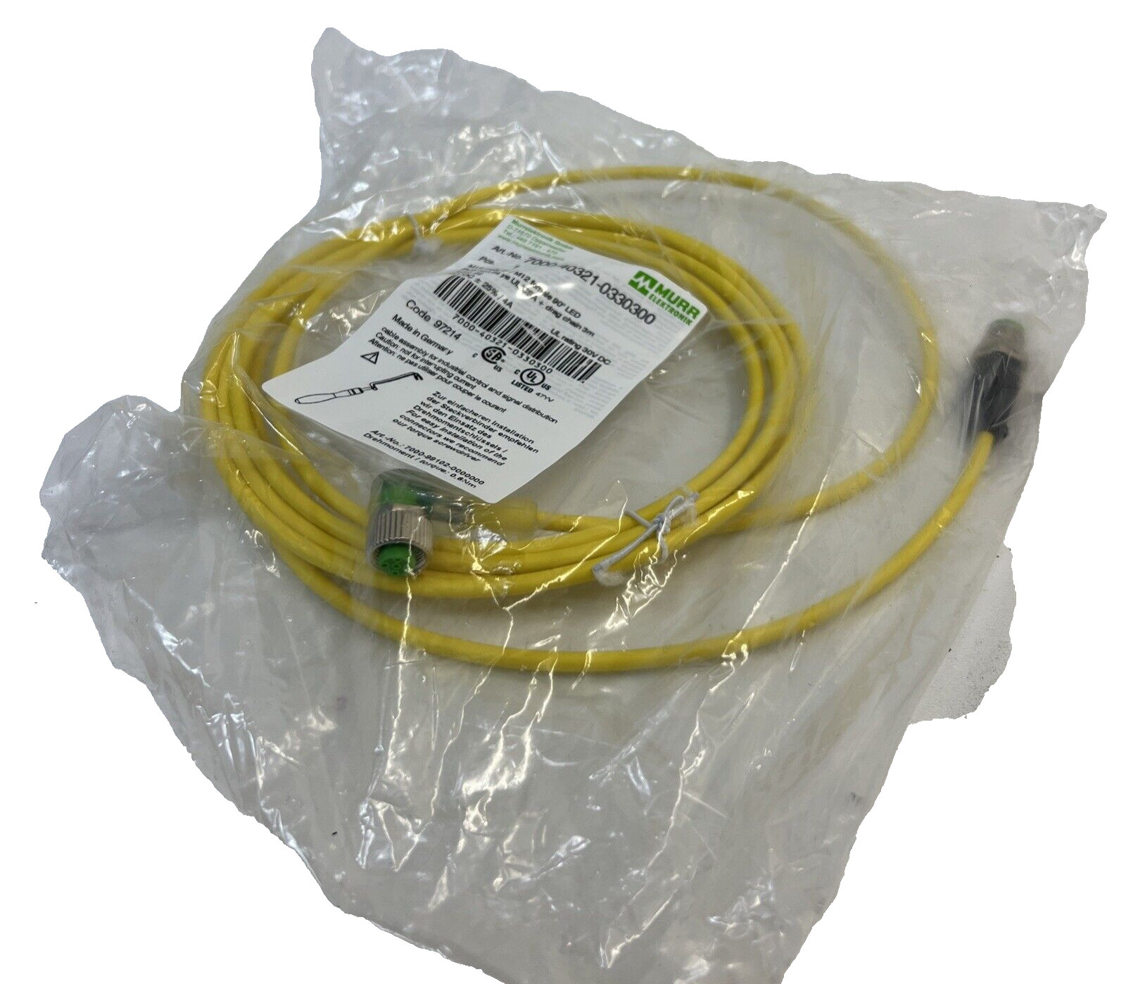 3m Murr Electronics 7000-40321-0330300 Cable M12 | PUR 3x0.34 ye | PUR3x0.34