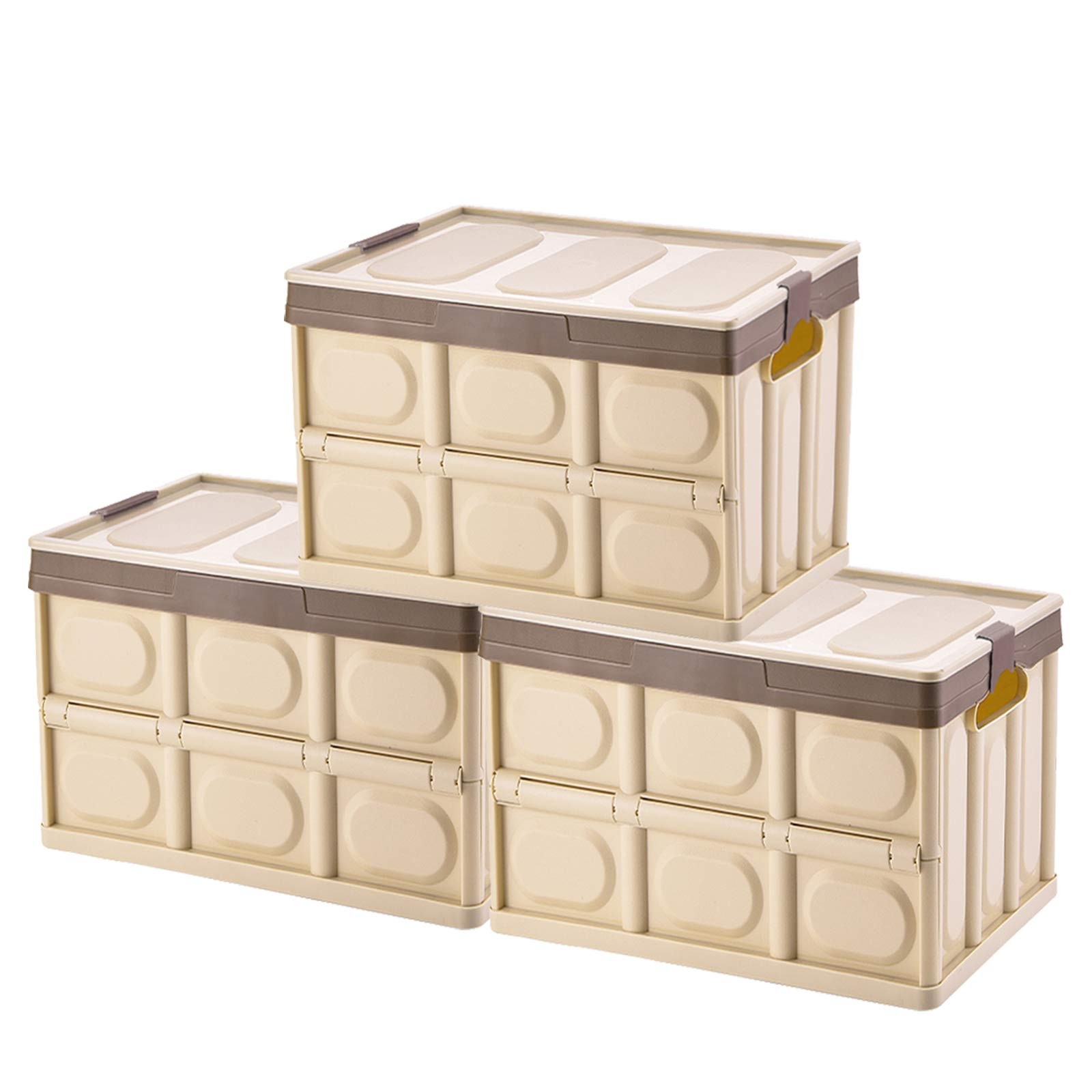 Foldable Storage Boxes with Lids, 3-Pack Collapsible Plastic Storage Bins Org...