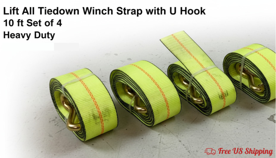 Lift All Tiedown Winch Strap with U Hook 10 ft Set of 4