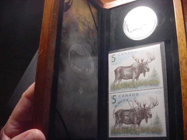 Canada 5 Dollar 1 Ounce 2004 Silver Set Stamps Moose Wood Box #35300