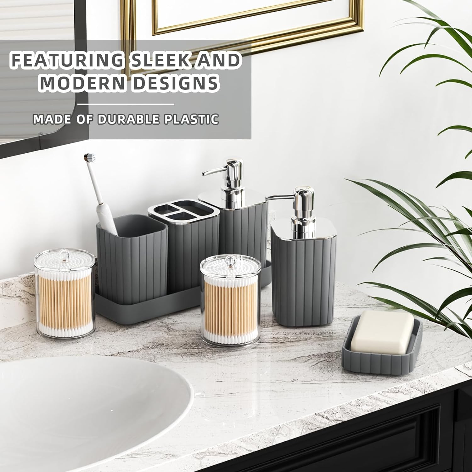Bathroom Accessories Set- 25PC Grey Bathroom Set, Bathroom Set with。