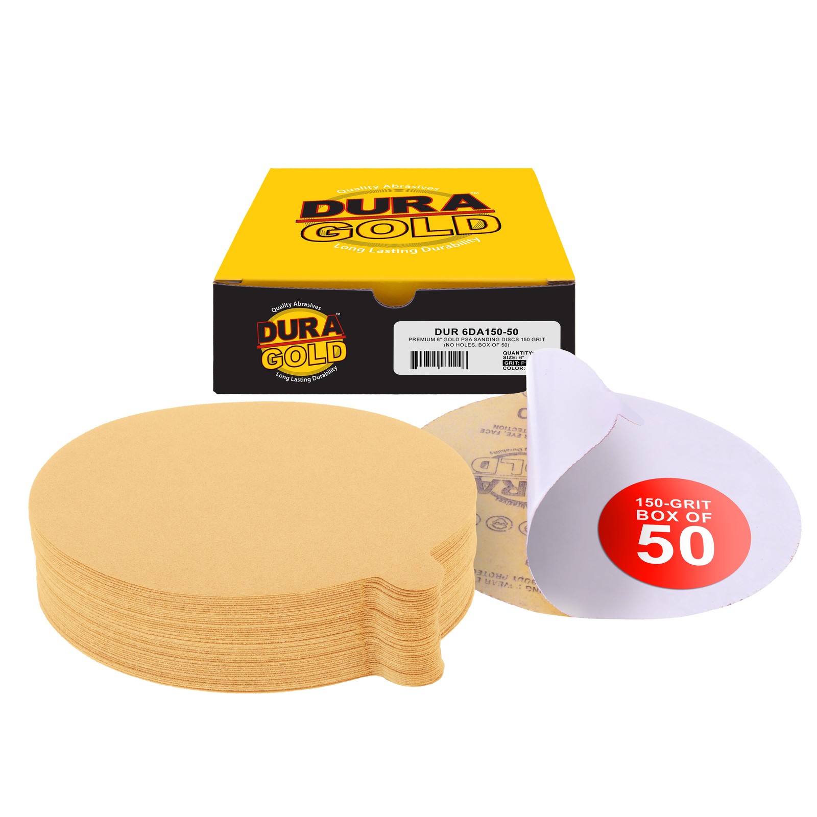 150 Grit 6" Gold PSA Self Adhesive Sanding Discs for DA Sanders - Box of 50