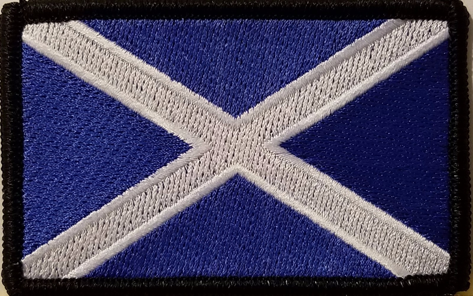SCOTLAND Flag Patch W/ Hook Adhesive Fastener Morale Emblem BLACK Border