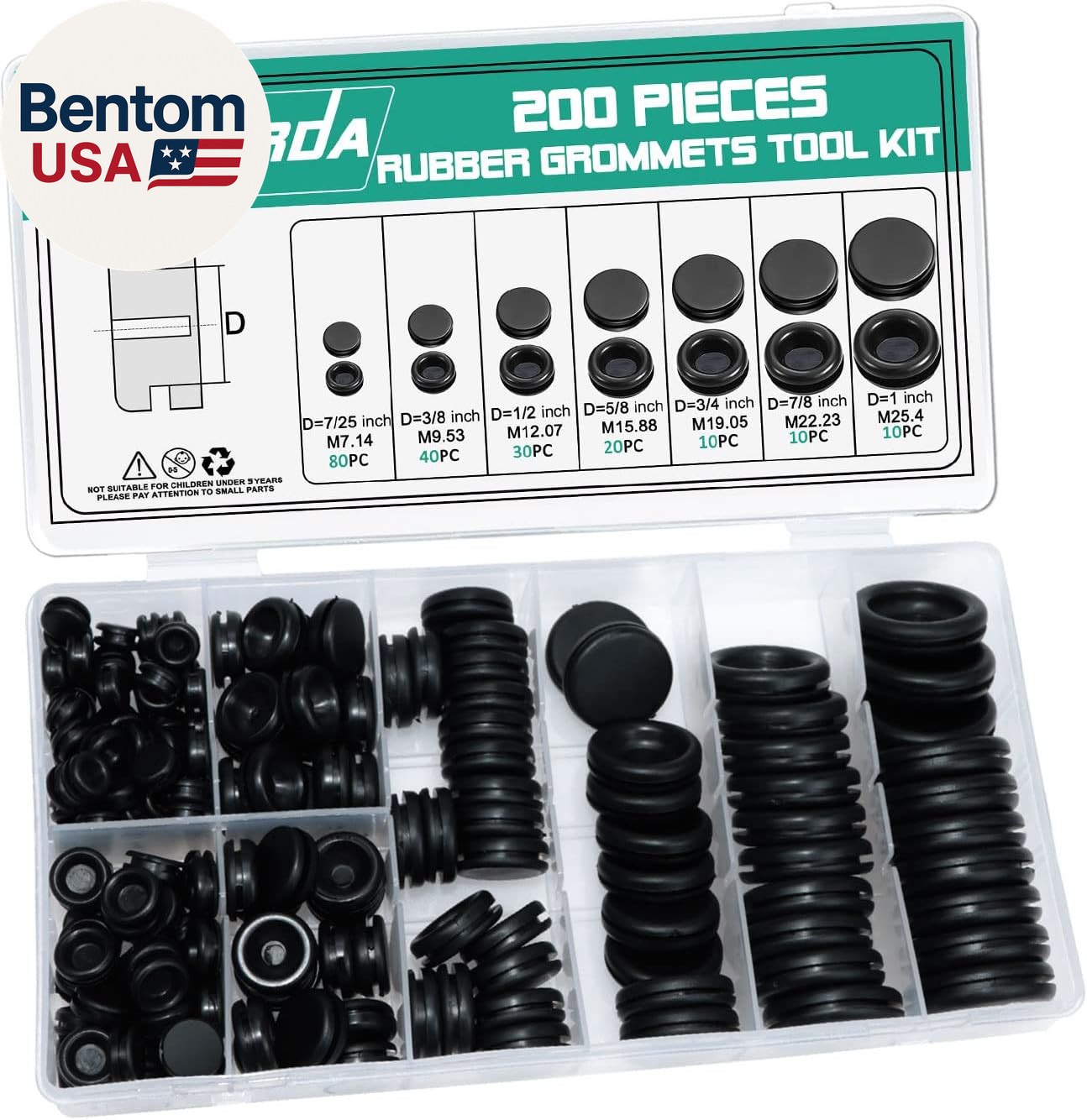 Rubber Grommet Kit 200 Pack - 7 Sizes Firewall Rubber Hole Plugs - Automotive, H