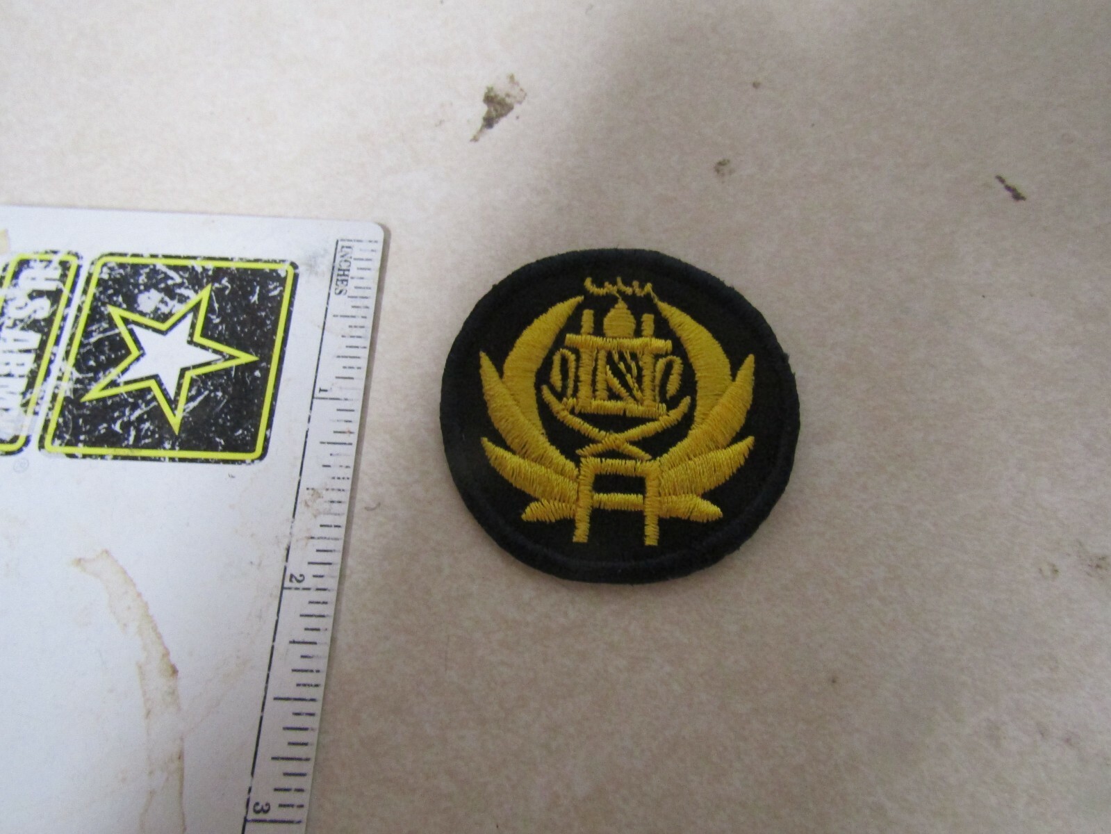 MILITARY PATCH THEATER MADE SEW ON AFGHANISTAN YELLOW WREATH BLACK BACKGROUND