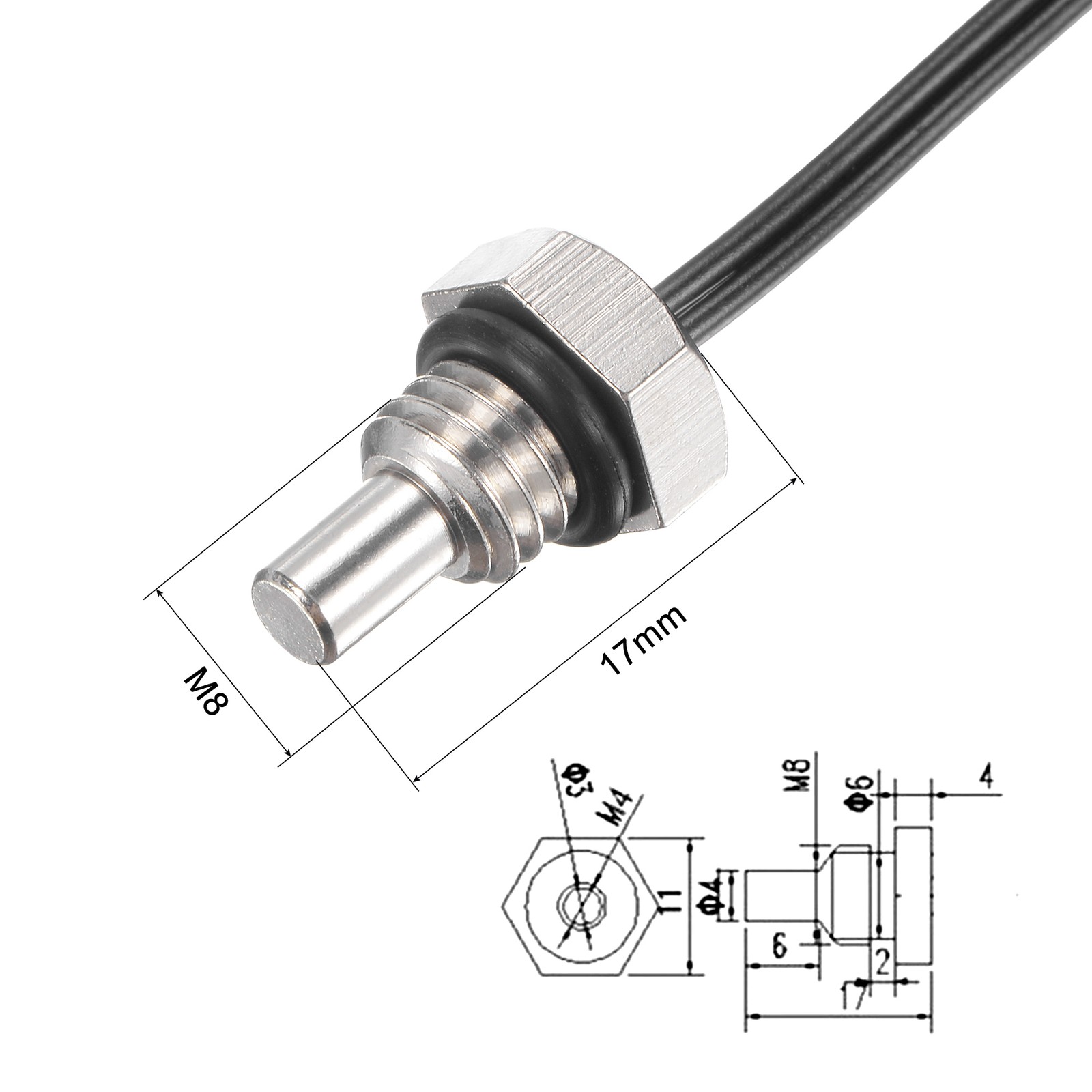 2 Pcs 1 Meter 10K Temperature Sensor Probe M8 NTC Thermal Sensor Probe Cable