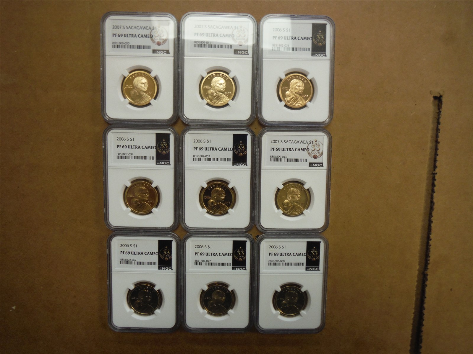 Lot Of 9 NGC PF-69 Ultra/Cameo Sacagawea Dollars, 6-2006S + 3-2007S *FC1