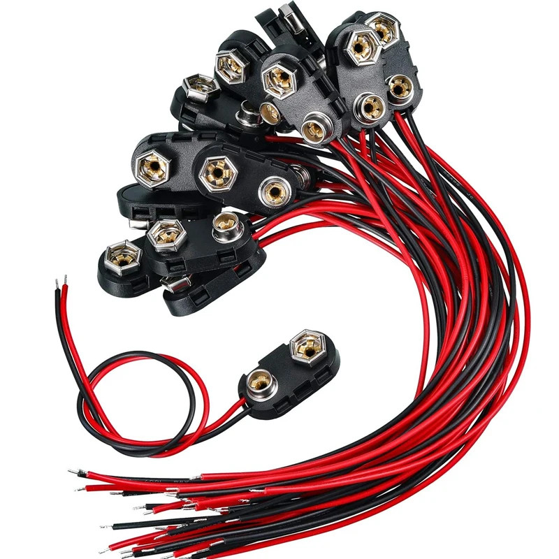 5 Pcs Snap 9V (9 Volt) Battery Clip Connector I Buckle Type Black w/ Cable
