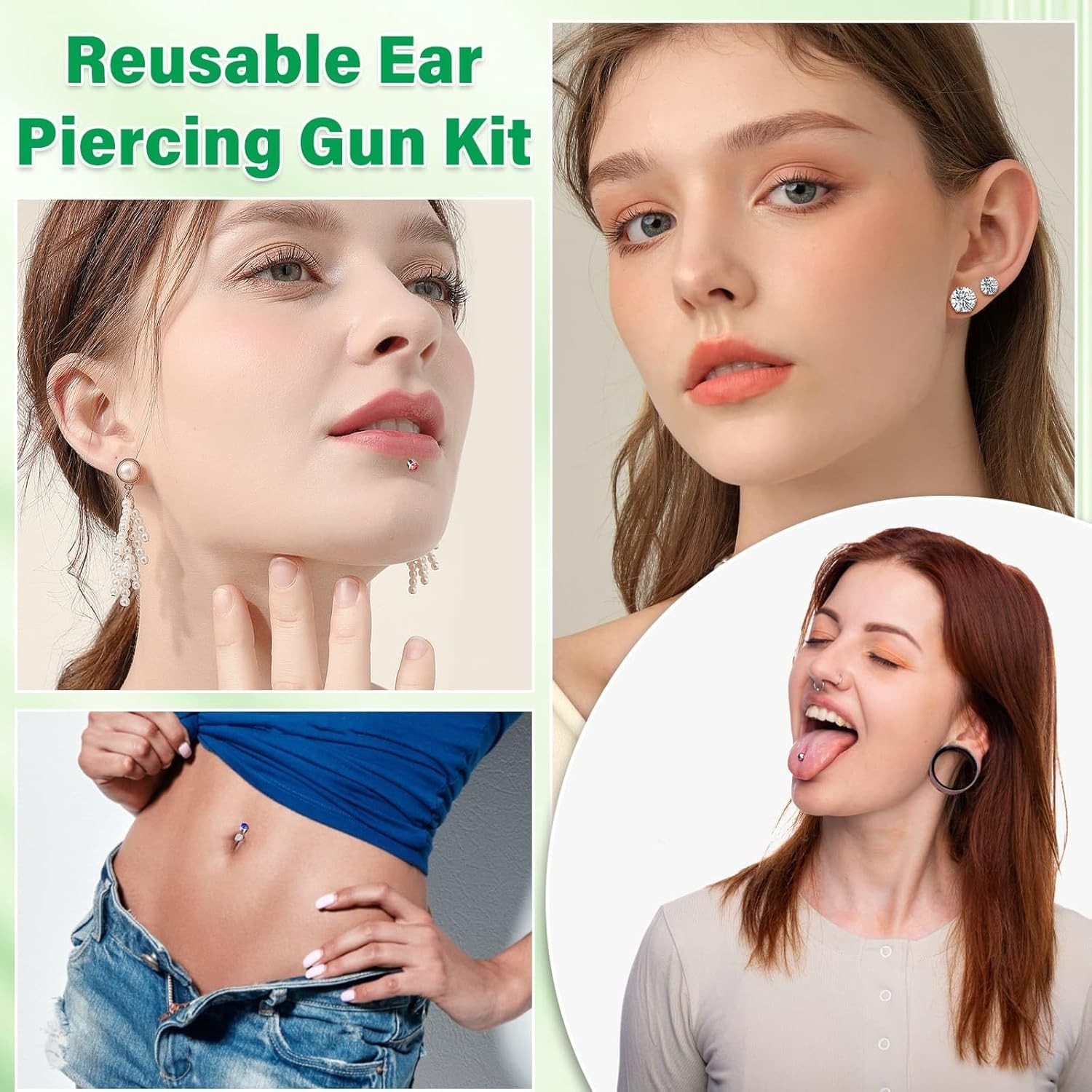 Reusable Ear Piercing Gun Kit, Professional Ear Piercing Machine with Stainle...