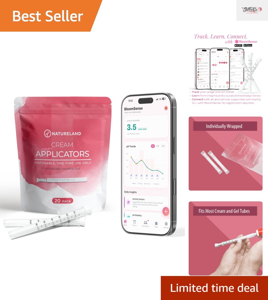 Hygienic Vaginal Cream Applicators with BloomSense Tracking - 20-Pack for Women