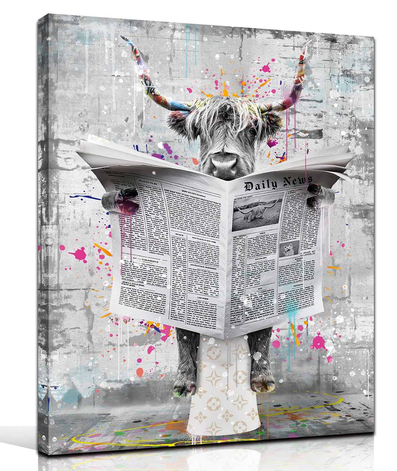 GUGIKA Highland Cow Wall Art for Bathroom, Funny Animal 16"L x 12"W, COW