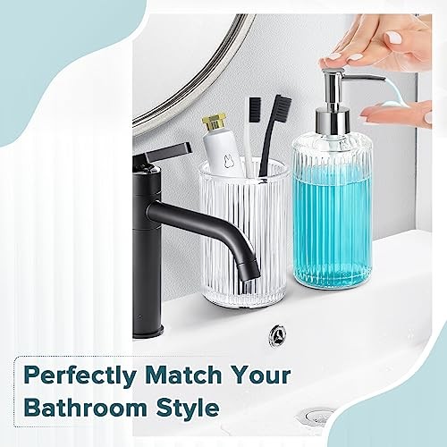 Bathroom Accessories Set, 4 Pack Glass Bath Accessory Sets Complete, Clear